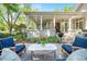 Patio with seating area overlooking the backyard, featuring a manicured lawn and lush landscaping at 3109 E Warren Ave, Denver, CO 80210
