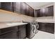 A large laundry room with overhead cabinets, a sink, countertop, and a new washer and dryer at 10662 Skydance Dr, Highlands Ranch, CO 80126