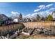 Backyard features raised garden beds, a wooden fence, and well maintained lawn at 1314 Ascot Ave, Highlands Ranch, CO 80126