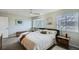 A cozy main bedroom with large windows, neutral walls, and a modern ceiling fan at 3228 47Th, Boulder, CO 80301