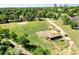 This aerial view shows horses grazing on a large horse property at 9678 E Powers Dr, Greenwood Village, CO 80111