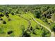 This aerial view shows a pathway and creek running through a large grassy field at 9678 E Powers Dr, Greenwood Village, CO 80111
