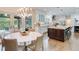 Open-concept kitchen and dining area with modern appliances, island seating, and stylish decor, perfect for entertaining at 9678 E Powers Dr, Greenwood Village, CO 80111