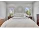 Bedroom featuring a decorative accent, two windows and neutral bedding at 1303 Jersey St, Denver, CO 80220
