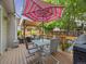 Back deck includes a table and chairs with a large umbrella for shade at 6432 S Robb Ct, Littleton, CO 80127