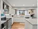 Bright kitchen with white cabinetry, granite countertops, stainless steel appliances, and wood floors at 1123 E 132Nd Way, Thornton, CO 80241