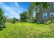 Expansive green backyard with mature trees and landscaping that create a serene outdoor space at 16500 Hitching Post Cir, Parker, CO 80134