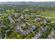 Scenic aerial shot of community with mature trees, golf course, and mountain views at 2528 Concord Cir, Lafayette, CO 80026