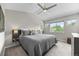 Bright main bedroom features a vaulted ceiling, a modern ceiling fan and oversized windows at 2528 Concord Cir, Lafayette, CO 80026