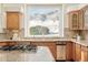 Well-lit kitchen with stainless steel appliances, oak cabinets, granite countertops, and mountain views at 27 Tamarade Dr, Littleton, CO 80127