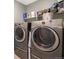 Well-equipped laundry room with modern, stainless steel washer and dryer machines at 8395 E 132Nd Pl, Thornton, CO 80602