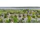 Scenic aerial view capturing a neighborhood with lush trees, rooftops, and a large lake in the distance at 9631 S Dover Way, Littleton, CO 80127
