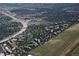 Aerial shot of a community with condos, a golf course, and easy highway access at 13952 E Marina Dr # 509, Aurora, CO 80014