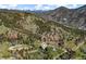 Scenic aerial view of mountain home nestled in hillside with trees and mountain views in background at 55 Two Moon Rd, Idaho Springs, CO 80452