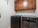 Laundry room equipped with cabinets above a modern washer and dryer at 14823 W 70Th Dr # A, Arvada, CO 80007