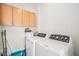 Practical laundry room with a modern washer and dryer, storage cabinets, and ample space at 7440 S Blackhawk St # 14-208, Englewood, CO 80112