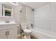 Contemporary bathroom featuring a shower-tub combo with modern tiling and a new vanity at 14453 E Jewell Ave # 104, Aurora, CO 80012