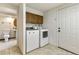 Well-equipped laundry area with a modern washer and dryer and convenient access to the adjacent bathroom at 13990 Berry Rd, Golden, CO 80401