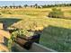 Backyard featuring a wooden fence, flower planter, and a deer grazing in the field at 5864 Turnstone Pl, Castle Rock, CO 80104