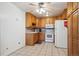 Charming kitchen with wooden cabinetry, white appliances, and tiled flooring at 710 S Clinton St # 1A, Denver, CO 80247