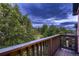 Balcony view with wooden railing and lush trees against a dark sky at 237 Dayton St, Denver, CO 80230