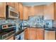 Modern kitchen with stainless steel appliances and an island at 1950 N Logan St # 807, Denver, CO 80203