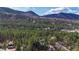 Scenic aerial view of a home nestled among the trees with a mountain backdrop at 4966 Delaware Dr, Larkspur, CO 80118