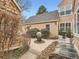 Secluded backyard showcasing stone accents, mature landscaping, and a tranquil patio area at 10000 E Yale Ave # 58, Denver, CO 80231