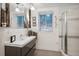 Bathroom featuring a modern vanity, glass shower, and bright natural light from a window at 327 Ingleton Ct, Castle Pines, CO 80108