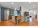Modern kitchen featuring blue cabinets, stainless steel appliances, and a stylish island at 1343 Gay St, Longmont, CO 80501