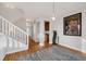 Bright hallway featuring hardwood floors, modern lighting, and a staircase at 5471 W 97Th Pl # F, Westminster, CO 80020