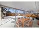 Inviting covered patio with dining set and snowy backyard view; perfect for outdoor entertaining and relaxation at 12843 W Jewell Cir, Lakewood, CO 80228