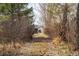 Narrow backyard trail with a glimpse of the garage through the trees at 44626 Lariat Trl, Elizabeth, CO 80107