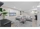 Finished basement living room featuring a gray sectional sofa, area rug and recessed lighting at 4438 S Elati St, Englewood, CO 80110