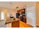 Modern kitchen boasts an island with sleek countertops and a breakfast bar at 2705 S Danube Way # 306, Aurora, CO 80013