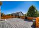 Large back deck with built-in seating, wood railing, and easy access to the backyard, great for entertaining at 17028 Osage St, Broomfield, CO 80023