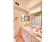 Retro bathroom with pink fixtures, featuring a clean sink and vanity, plus vintage charm at 1090 N Lafayette St # 504, Denver, CO 80218