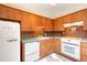 Retro kitchen featuring wood cabinets, SMEG refrigerator, blue countertops, and white appliances at 1090 N Lafayette St # 504, Denver, CO 80218