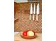 Knife set against a cork backsplash provides a stylish and functional kitchen focal point at 1090 N Lafayette St # 504, Denver, CO 80218