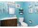 Updated bathroom with light blue walls and a modern vanity at 6462 E Bates Ave, Denver, CO 80222