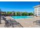 Inviting community pool area with comfortable lounge chairs surrounded by trees and building views at 474 Black Feather Loop # 419, Castle Rock, CO 80104