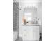 Bright bathroom with a vanity featuring granite countertops and a stylish backsplash with modern fixtures at 2048 Meade St, Denver, CO 80211