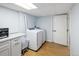 This laundry room has modern washer and dryer, plus countertop and cabinets at 2190 S Uravan St, Aurora, CO 80013
