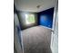 Bedroom features contrasting blue and gray walls, soft carpeting and natural light at 12742 Clermont St, Thornton, CO 80241