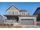 Two-story house with gray siding, attached garage, and a charming front porch at 13267 E 108Th Ave, Commerce City, CO 80022