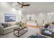 Spacious living area with cozy seating, natural light, leading to the staircase, and elegant decor at 2330 Sandpiper Dr, Lafayette, CO 80026