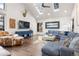 Bright living room with vaulted ceilings, skylights, and comfortable seating at 23785 Currant Dr, Golden, CO 80401