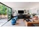 Bright living room featuring modern built-ins, comfortable seating, and access to the backyard at 2627 W 40Th Ave, Denver, CO 80211