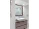 Modern bathroom with gray vanity, square sink, and stainless steel faucet at 2320 N Lafayette St, Denver, CO 80205