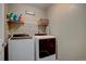 Functional laundry room with modern appliances and overhead storage shelf at 5683 Raleigh Cir, Castle Rock, CO 80104